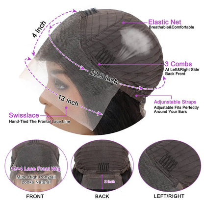 Natural Black Brazilian Body Wave Human Hair Wigs 13x4 HD Transparent Lace Front Wig Pre-Plucked 180% Density Lace Frontal Wig