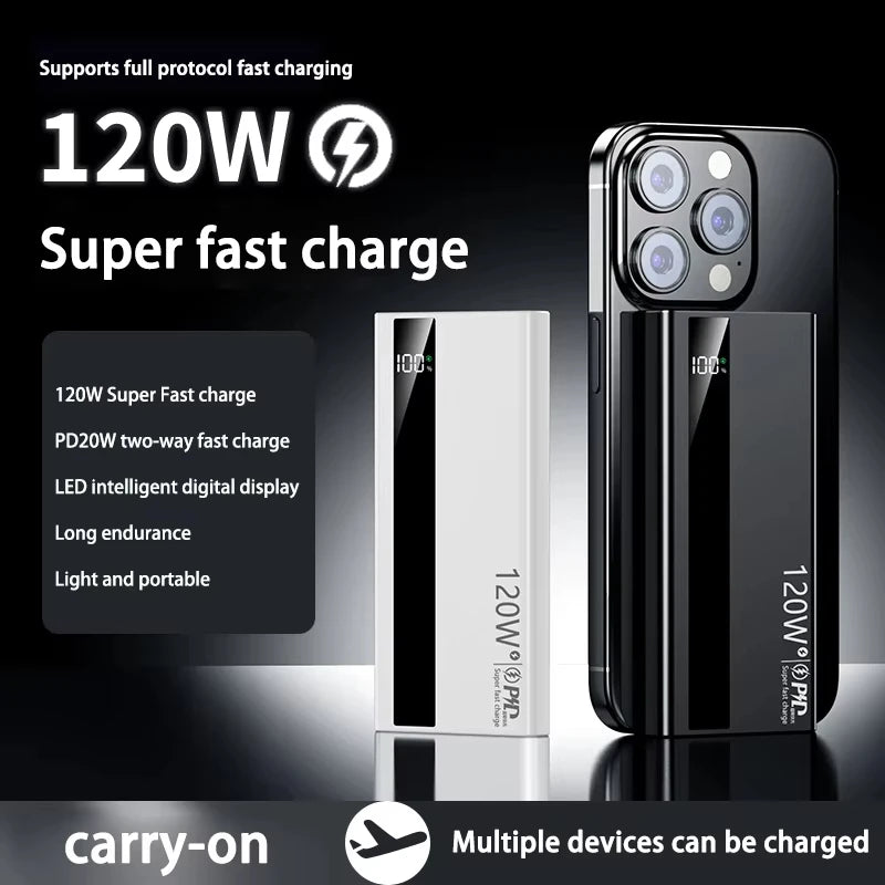 OnePlus 200000mA High Capacity Power Bank 120W Super Fast Charging Battery LED Digital Display Powerbank For Xiaomi Iphone