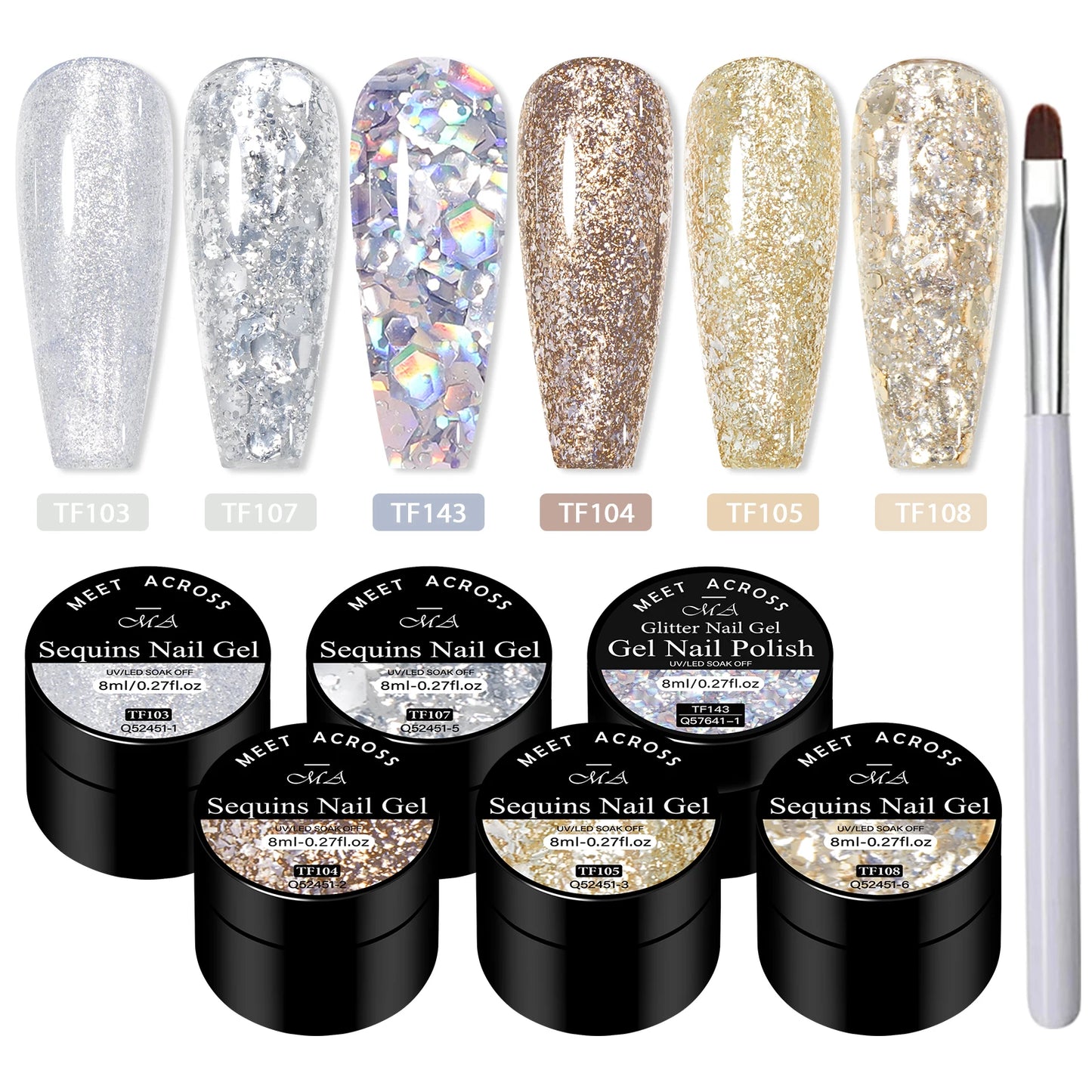 7pcs/set 8ml Sequins Gel Nail Polish Set Vibrant Pink Color Glitter Semi Permanent Soak Off UV LED Nail Art Varnish For Manicure