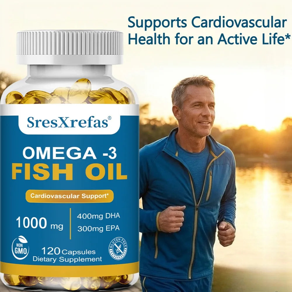 Fish Oil 1000 Mg  | Omega 3 + EPA & DHA | Brain Heart Joints Skin and Immune Support | 120 Count Non-GMO Softgels Supplements