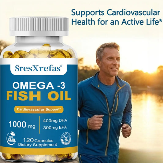 Fish Oil 1000 Mg  | Omega 3 + EPA & DHA | Brain Heart Joints Skin and Immune Support | 120 Count Non-GMO Softgels Supplements