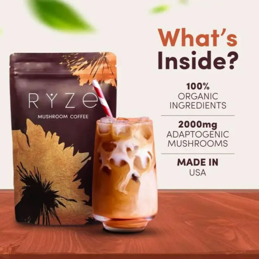 Organic Mushroom Coffee with 6 Types Adaptogenic Mushrooms MCT Oil Daily Brewing Use Smooth Flavor Beverage health support