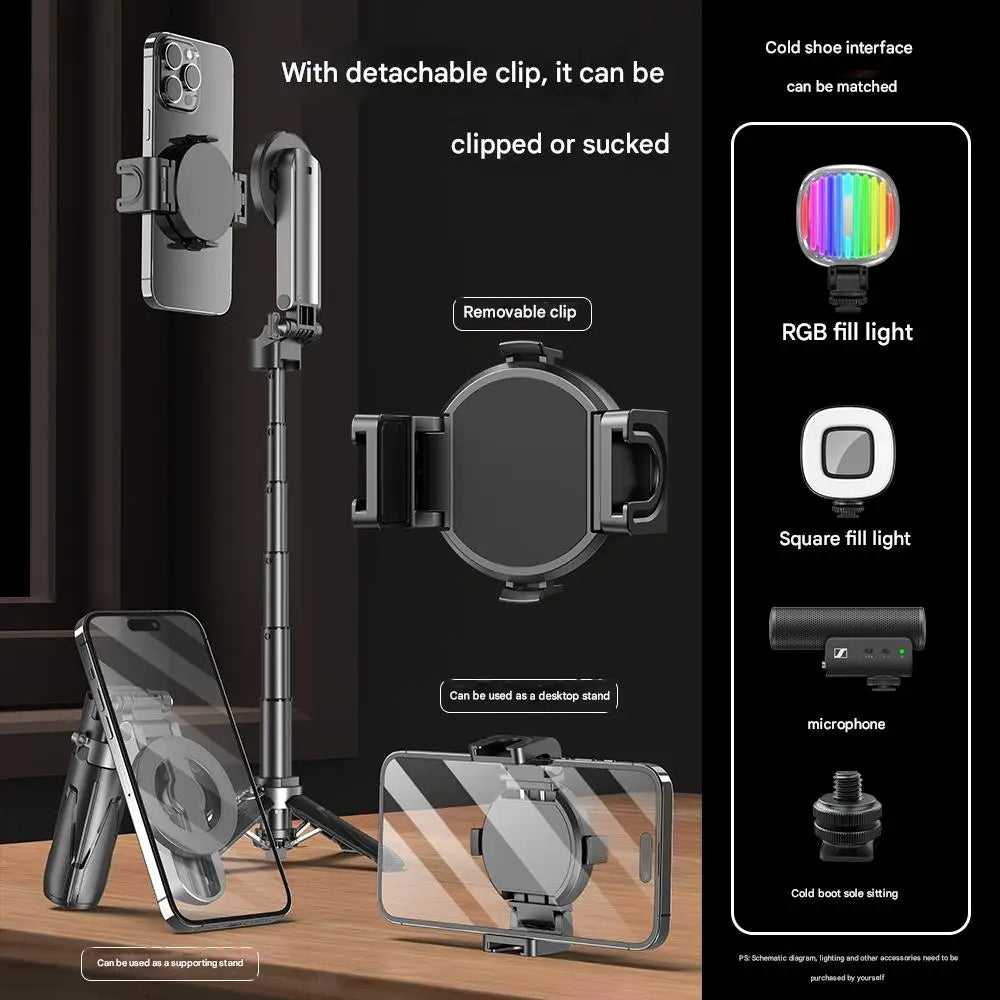 2025 New Upgraded Magnetic Design Mini Bluetooth Portable Telescopic Multi functional Tripod Phone Selfie Stick