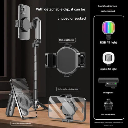2025 New Upgraded Magnetic Design Mini Bluetooth Portable Telescopic Multi functional Tripod Phone Selfie Stick
