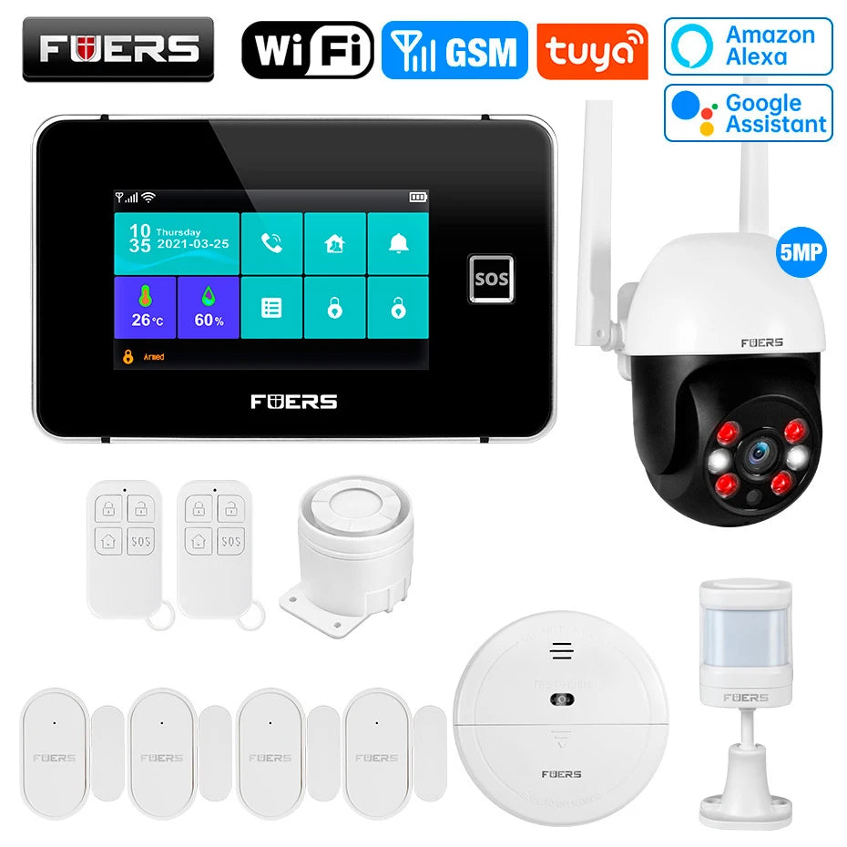 FUERS 4.3 Inch TFT Screen WiFi GSM Tuya Smart Home Security Alarm System G60B Temperature Humidity Display 433MHz Control Siren