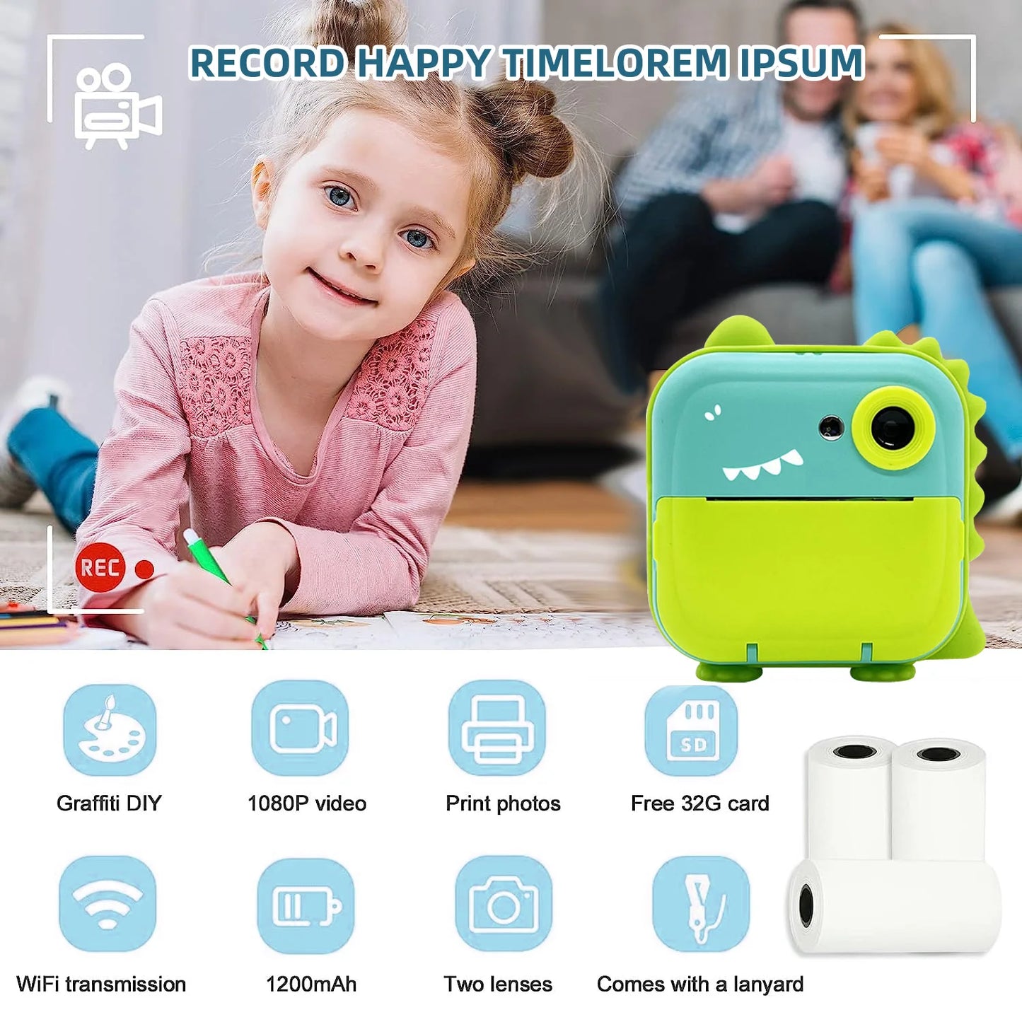 Children Digital Camera Instant Print for Kids Thermal Print Camera Instant Photo Printing Camera Video Toys