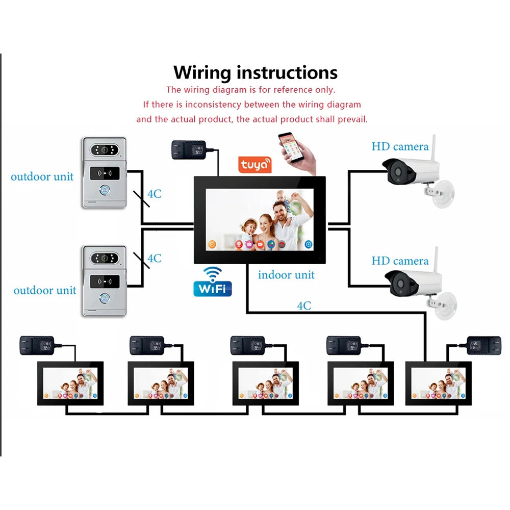 4 Wires support tuya app Wifi 1080P Video Intercom Video Door Phone 7'' Touch Monitor Video Doorbell Door Camera Security System