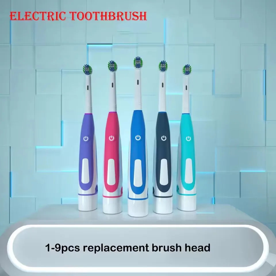 Adult Soft Bristle Electric Toothbrush - Battery Powered Teeth Whitening Gum Care with Rounded Vibrating Heads