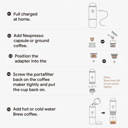 Wireless Portable Espresso Coffee Machine 19 Bar Automatic Heating fit Capsule & Ground Travel Coffee Maker for Camping Office