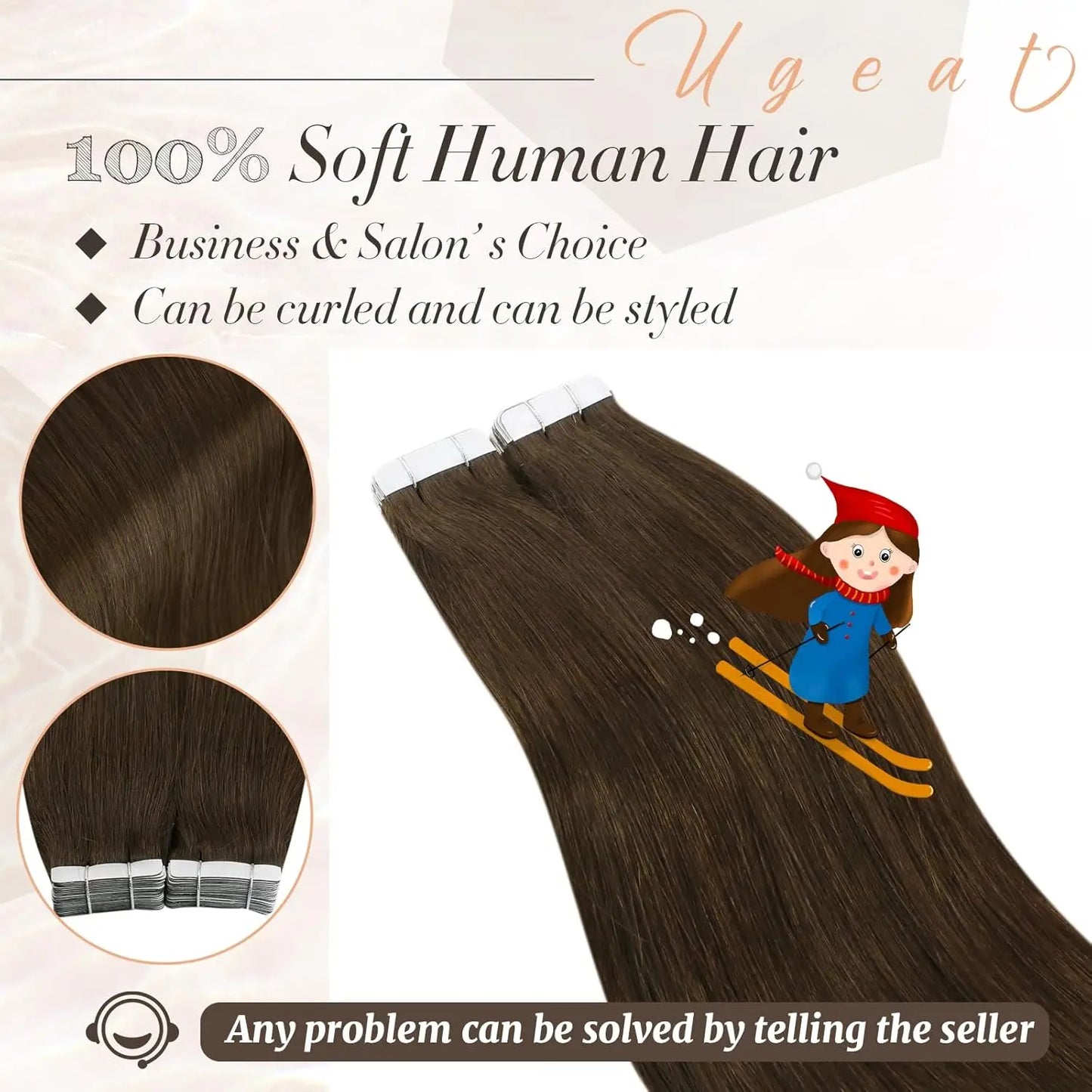 Ugeat Tape in Human Hair Extensions Brown Tape in Extensions for Women Chocolate Brown Invisible Tape in Extensions Real Hair