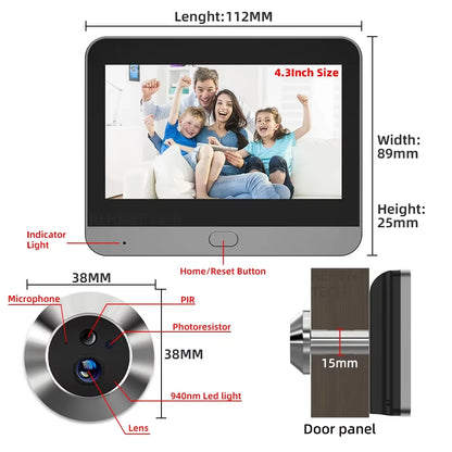 Tuya WiFi peephole doorbell camera package contents — camera unit, mounting hardware, Type-C cable