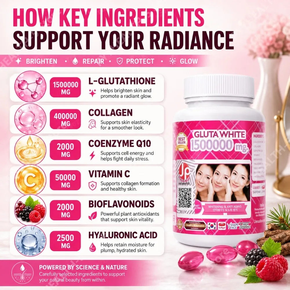 Beauty Nutrition Softgel Capsules with Glutathione Vitamin C Collagen Hyaluronic Acid Zinc Biotin Antioxidant Support 100 Count