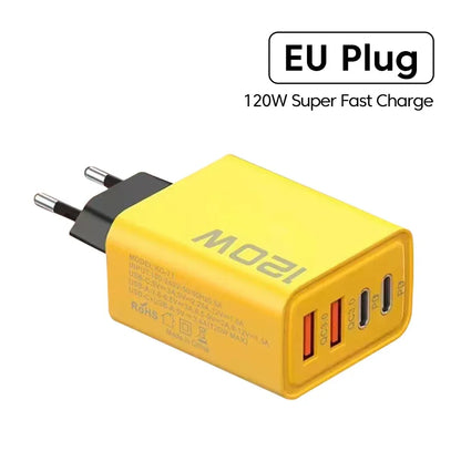 Total 120W USB Fast Charger 4 Ports PD Type C Quick Charge 3.0 Charger For iPhone 15 14 Samsung Xiaomi EU/US Plug Power Adapter