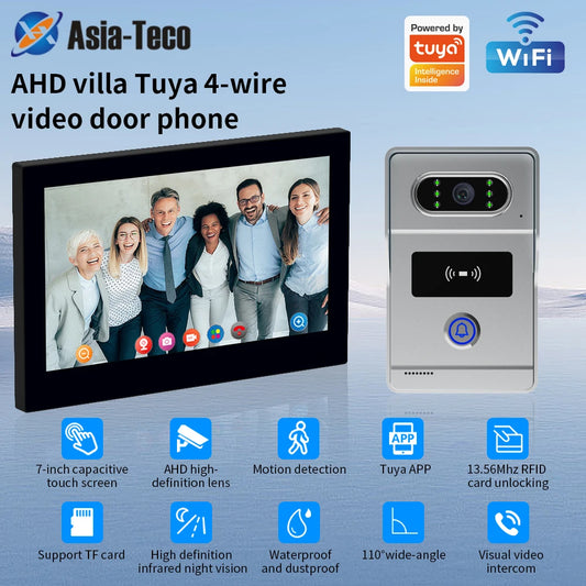 4 Wires support tuya app Wifi 1080P Video Intercom Video Door Phone 7'' Touch Monitor Video Doorbell Door Camera Security System