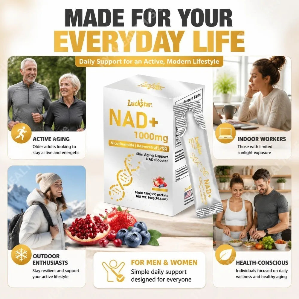 Luckstar NAD+ Supplement 1000mg NAD+ Level Support Skin Aging Support Nicotinamide Riboside Trans-Resveratrol PQQ Plus 30 CT