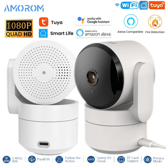 Amorom 2MP Wifi TUYA Camera Smart Cloud PTZ IP Camera Night Vision  Indoor Surveillance Cam For Yard Ai Detect P2P Video Monitor