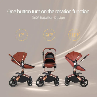 Landscape baby carriage PU leathe Baby stroller 3in1 Two-way High r Foldable shock-absorbing eggshell stroller 2in1