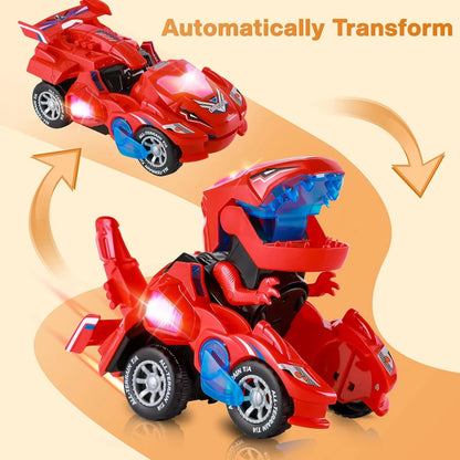 Transforming Car Dinosaur Toy for Kids, Dino Transformer Toy Car with Light Music for Toddlers 1-3, Christmas Gifts for Boys