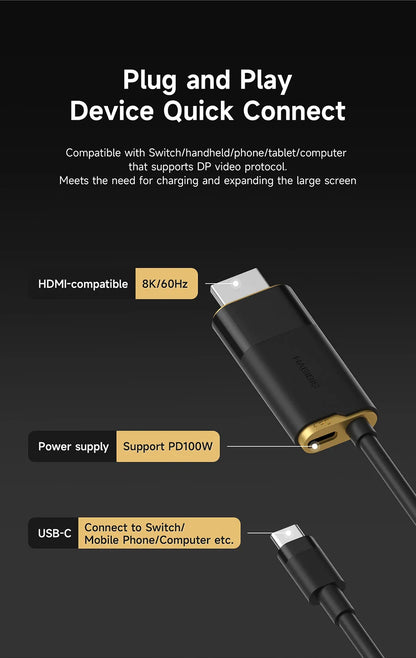 Hagibis Switch Dock for Nintendo Switch/OLED/Switch2 USB C to HDMI Cable Adapter 8K@60Hz HDR 100W PD for Laptop SteamDeck ROG