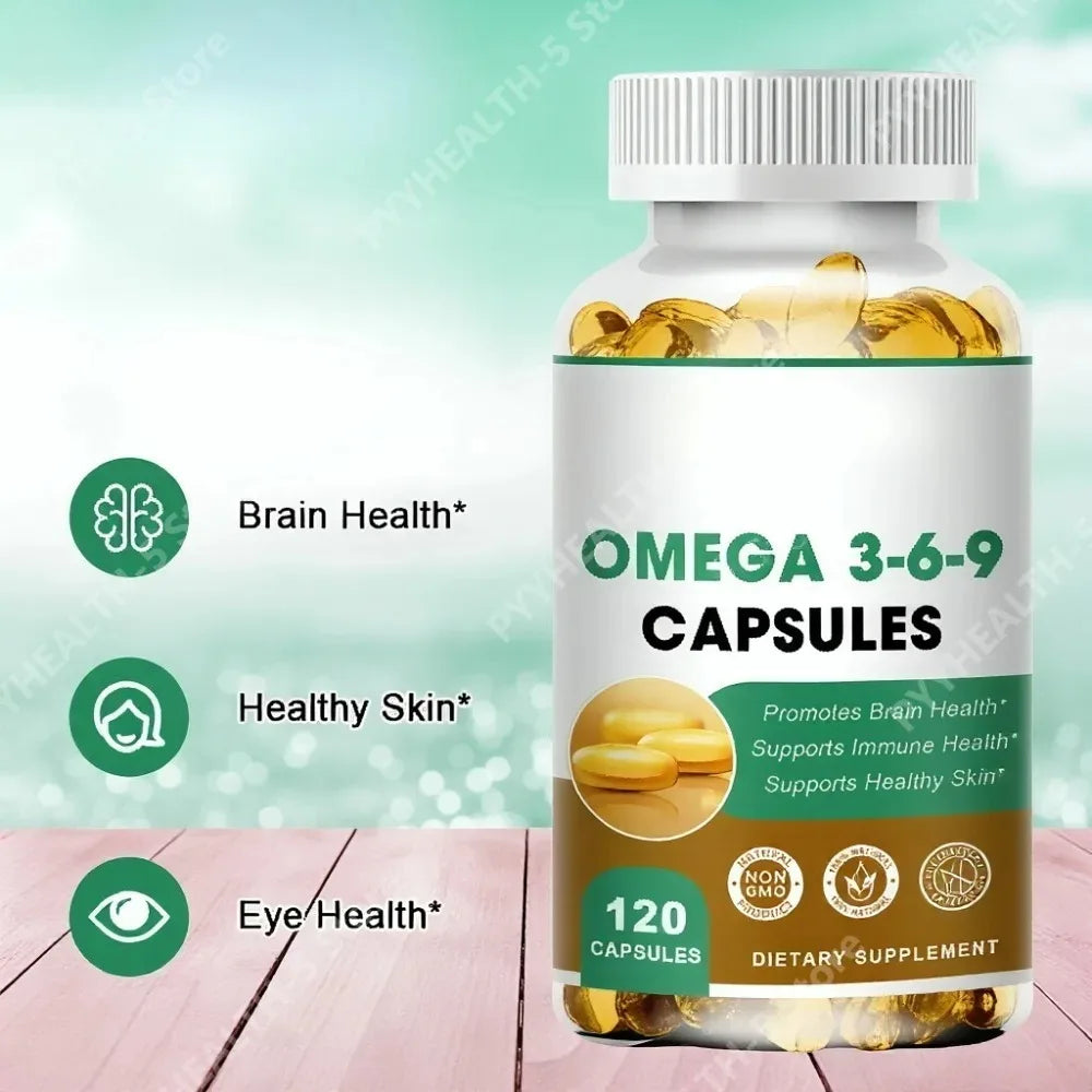 Plant-Based Omega 3-6-9 Softgels Natural Dietary Supplement Supports Skin, Eye & Overall Health 100% Vegan Sourced 120 Softgels