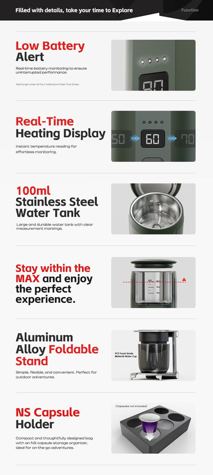 HiBREW Portable Espresso Coffee Machine for Car & Home Camping Coffee Maker Fit Nespresso Dolce Capsule Powder H4C