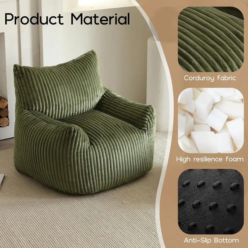 Bean Bag Chair for Adults, Oversized Beanbag Sofa with Armrests and Back Support, Filler Included, Ultra Soft Stuffed Floor Cou
