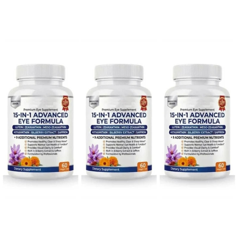 Lutein Zeaxanthin Astaxanthin Capsules with Bilberry Saffron, Daily Eye Nutrition Supplement for Adults, 60 Veg Capsules