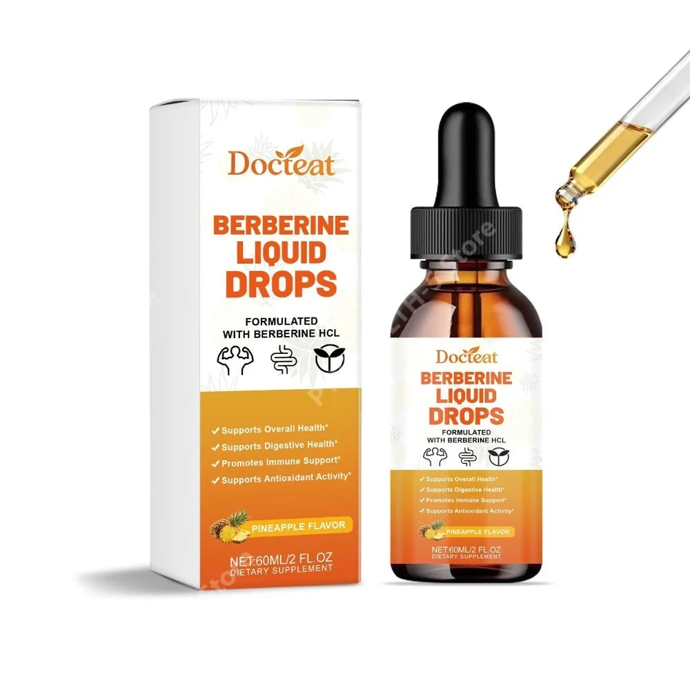 Docteat Berberine Liquid Drops Pineapple Flavor with Green Coffee Bean, Ceylon Cinnamon, Milk Thistle, 2 Ml, 30 Servings