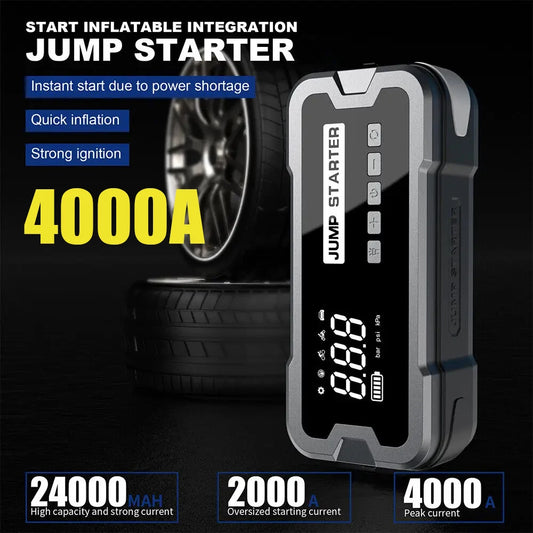 4000A Car Jump Starter Air Pump 25 Cylinder Inflatable Pump with Air Compressor Jumper Box 24000mAh Power Bank Battery Charger