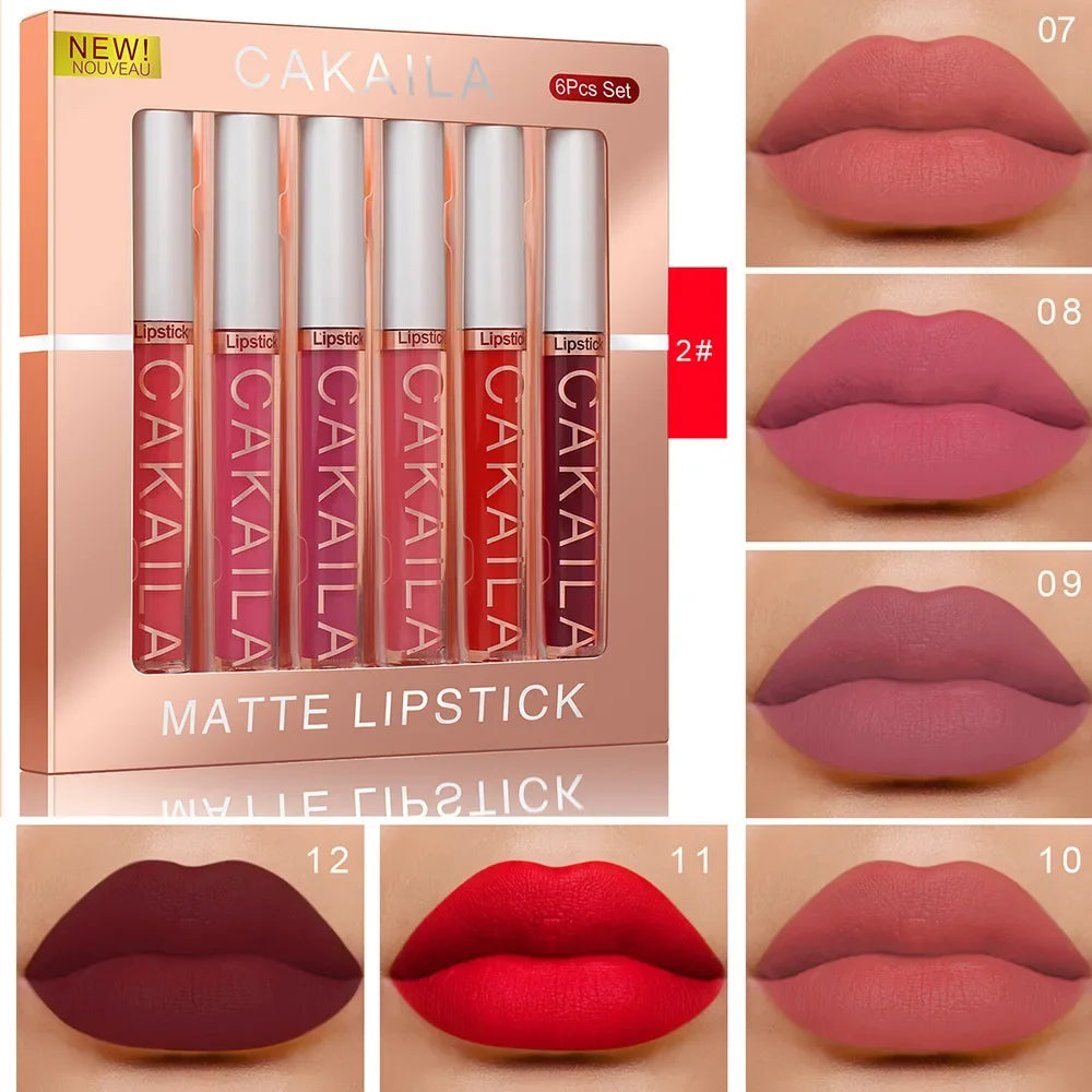 KACAILA 6/10 Colors Lipstick Set Velvet Matte Liquid Lip Gloss Non Stick Cup Waterproof Long Lasting Female Make Up of Gift Set