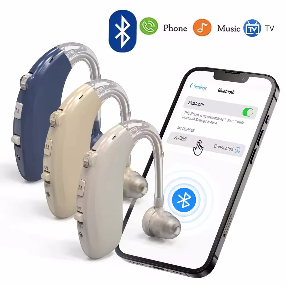 New Best Rechargeable Bluetooth ear Hearing Aid Adjustable Tone Sound Amplifier Portable Deaf Elderly digital BTE Hearing Aids
