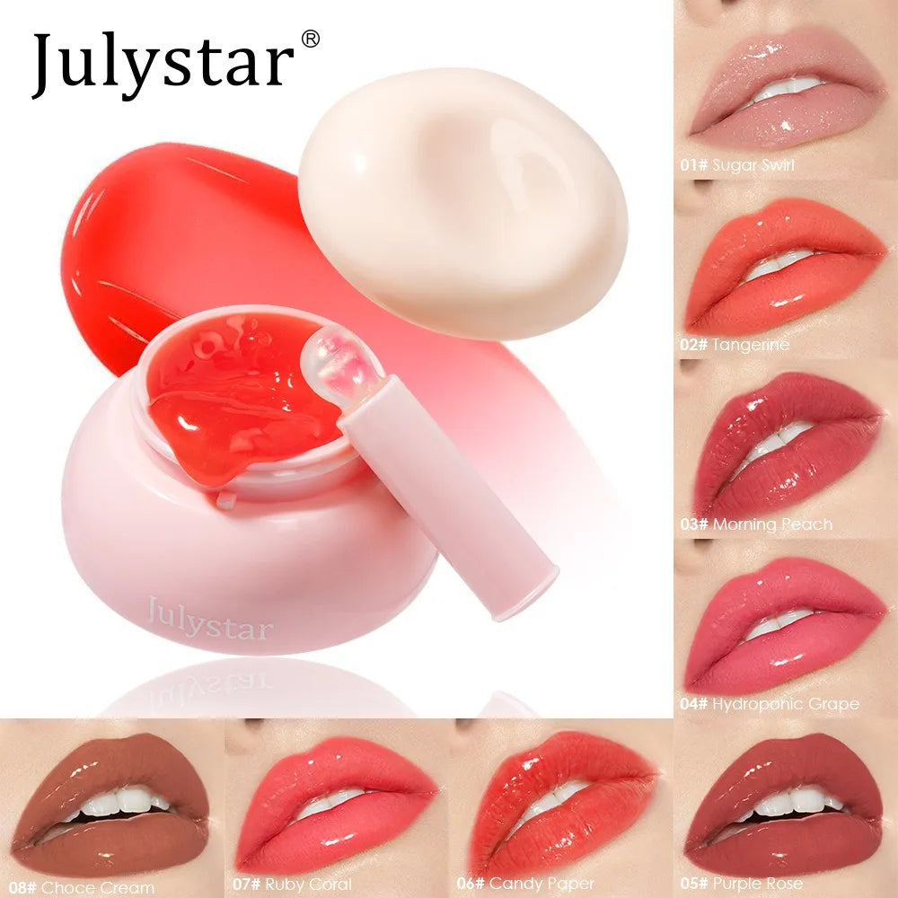 Long-lasting Moisturizing Solid Lip Jelly Red Tinted Lip & Cheek Jam Lip Balm Smooth Gloss Jelly LipGloss Water Light Lipsticks