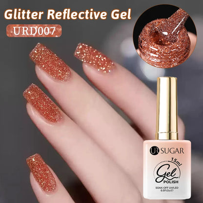 UR SUGAR 15ml Champagne Gold Reflective Glitter Gel Nail Polish Soak Off  Semi Permanent UV Gel Varnish For Summer Manicure Nail