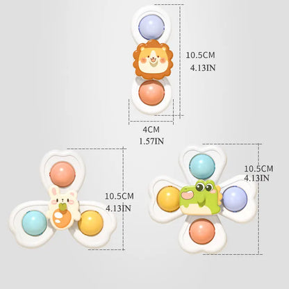 3PC Set Suction Cup Spinning Cartoon Animal Spinner Toys For Kids Window High Chair Tray Bath Table Travel for Children Gift