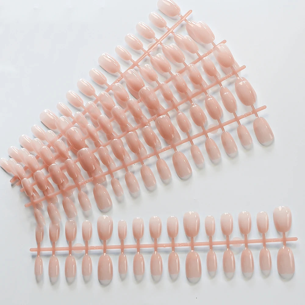 150Pcs Nude Pink Short Almond Press on Nails Gradient Full-Cover Almond Fake Nails 14-20mm Soft Gel Nude Pink Almond Nail Tips