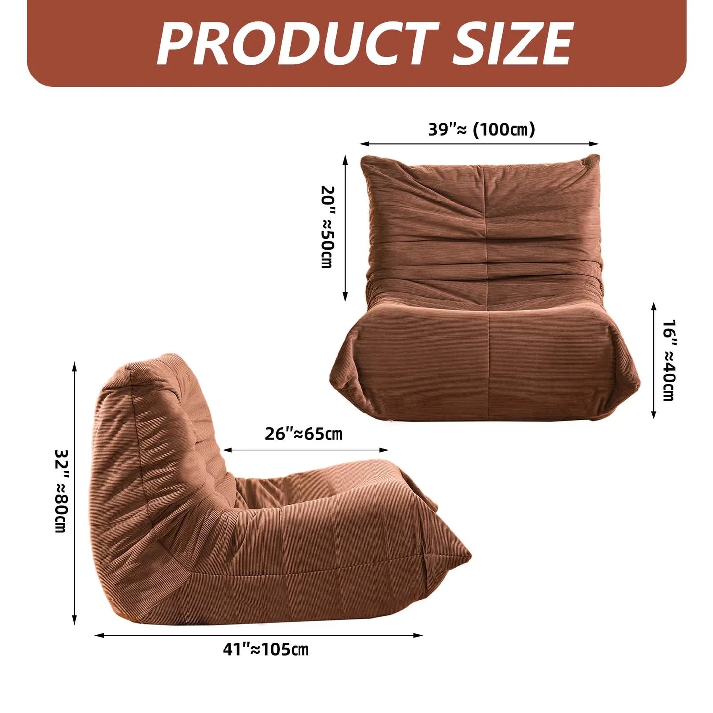 Extra Bionic Floor-Standing Recliner Chair, Single Bean Bag Sofa with High Elasticity Sponge