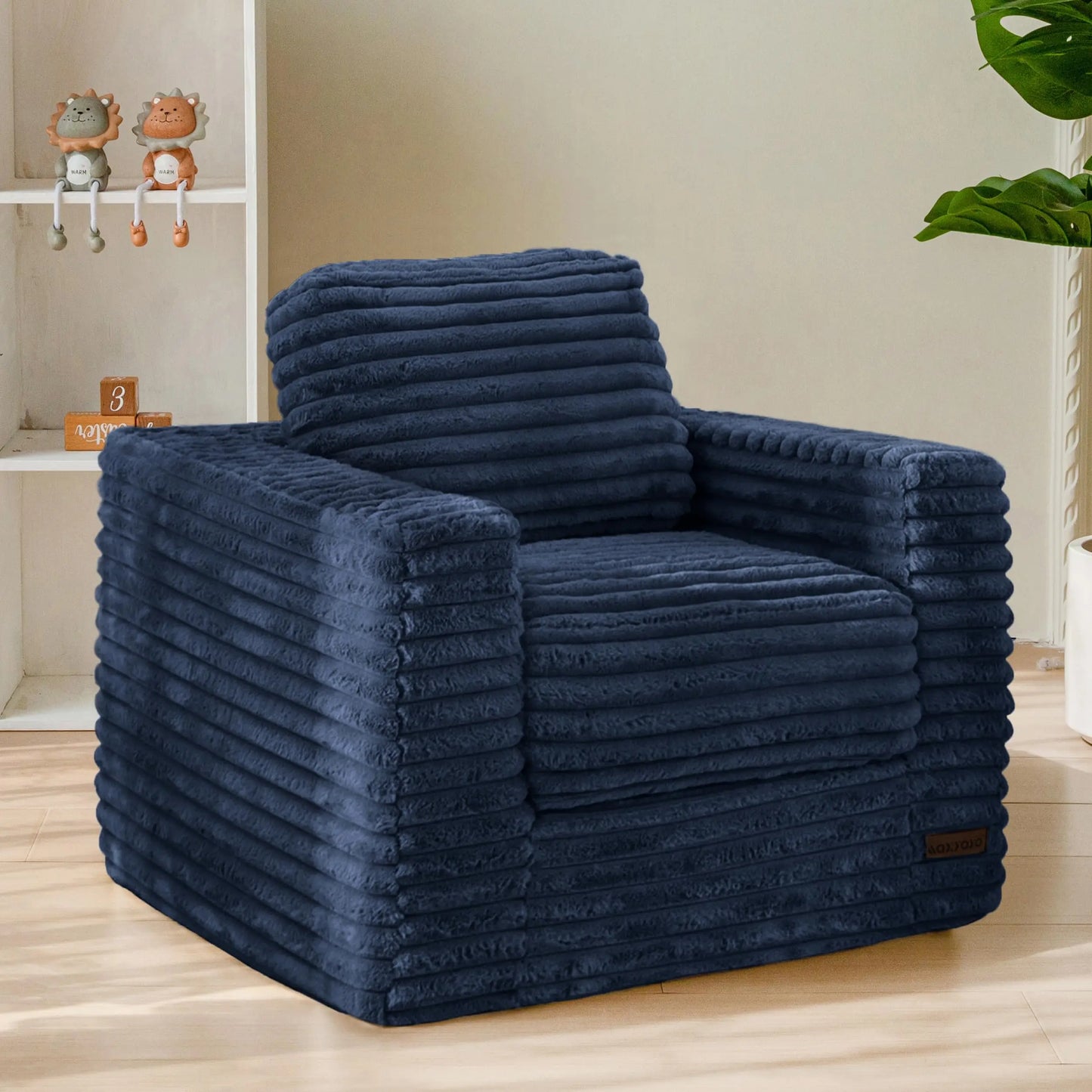 Kids Bean Bag Chair, Comfy Faux Fur Bean Bag Sofa with Filler, Upholstered Floor Sofa with Pillows and Armrests, Lazy Floor Chai