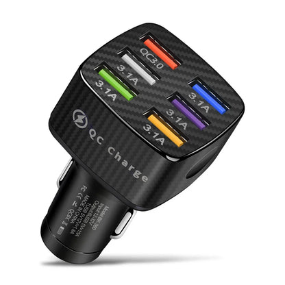 Portable QC3.0 Fast Charging Phone Adapter 6 Ports USB Mobile Phone Car Charger - Merit Sell