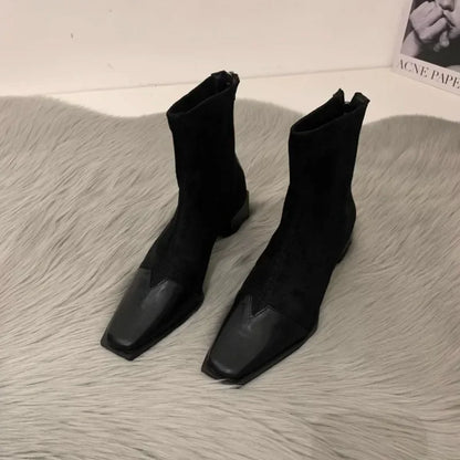 New Autumn Winter Woman Ankle Boots Fashion Fur Suede High Heel Short Boats Women Shoes Ladies Elegant Square Toe Roma Bootties