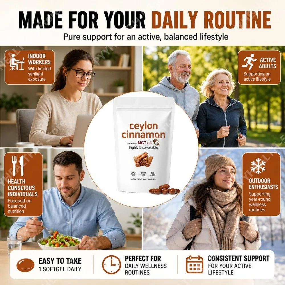 Ceylon Cinnamon Softgels, 600 Mg Ceylon Cinnamon Extract (12:1) for Glucose Metabolism Support and Lipid Balance, 30 Softgels