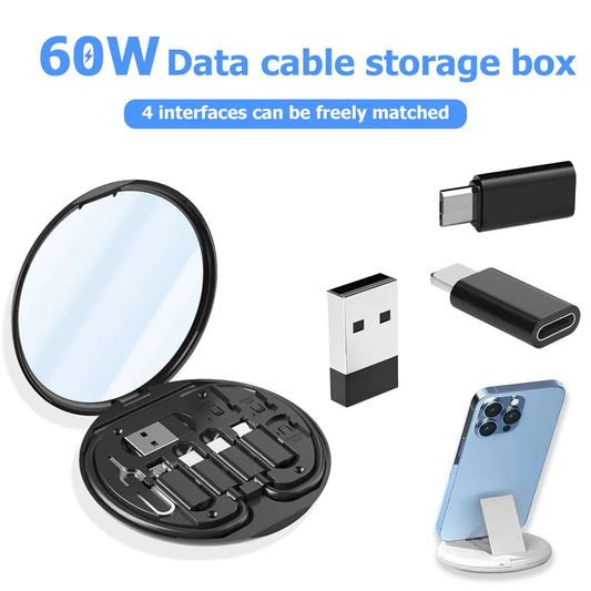 60W Fast Charging Mobile Phone Holder Multifunctional Portable Data Cable Storage Box Charging Cable Set For Traveling - Merit Sell