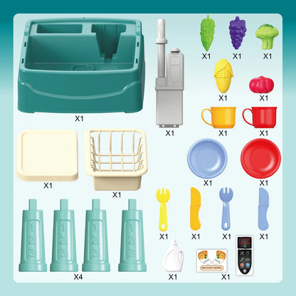 Play Sink with Running Water Kitchen Sink Toys with Electric Faucet Water Table Floating Pool Dishwasher Set for Toddler Girl