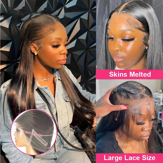 Straight 250 Density Real Full Lace Human Hair Wig Brazilian Pre Plucked 360 HD Full Lace Invisible Strap Snug Fit Wig For Women Merit Sell