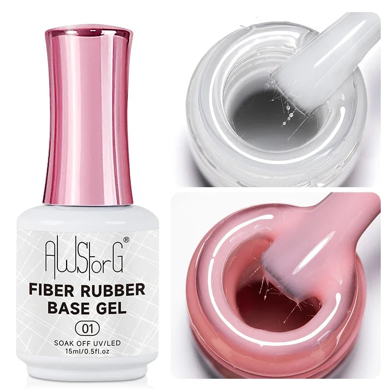 AWStorG 15ML Fiber Builder Nail Gel In A Bottle UV Semi Permanent Clear Pink Nail Strengthener Extension Construction Gel