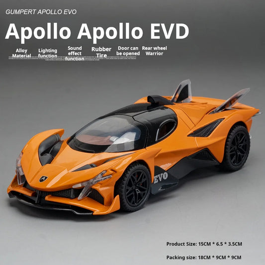 1:32 Scale Apollo EVO Car Toy Models Alloy Diecast Sports Cars Pull Back Sound Light 2 Doors Opened Racing Vehicles Gift for Kid