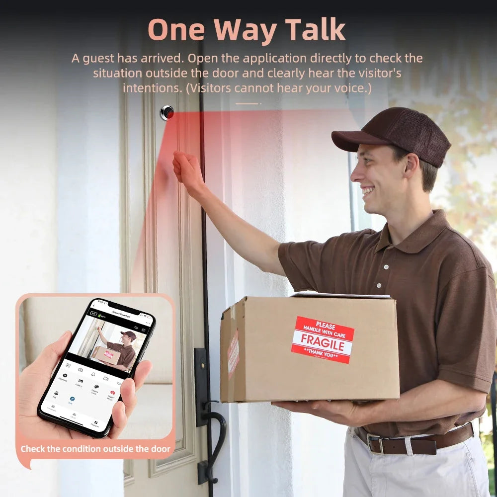 Tuya Smart Life app interface showing peephole doorbell camera live view on smartphone