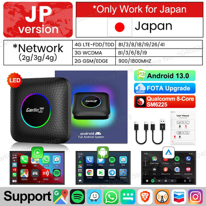 CarlinKit Android 13 SDM660 6225 CarPlay Ai Box LED 8-Cores Wireless Android Auto& CarPlay Car USB Adapter 64G 128G FOTA Upgrade