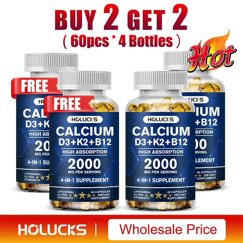 Calcium Supplements, with Vitamin D3 K2, Strong Bone Teeth Joints, Support Heart & Brain Health, for Immune System