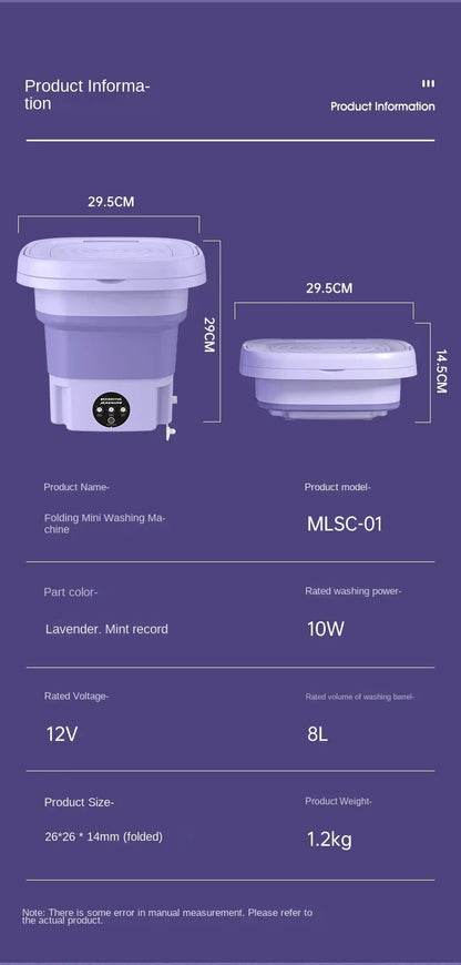 8L Portable Folding Washing Machine Bucket for Clothes Socks Underwear Cleaning Washer Portable Small Travel Washing Machine