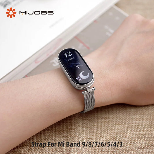 Strap for Mi Band 9 8 10 Bracelet for Xiaomi Smart Band 8 7 5 6 4 3 NFC Global Version Women Girls Metal Watch Band Wristband